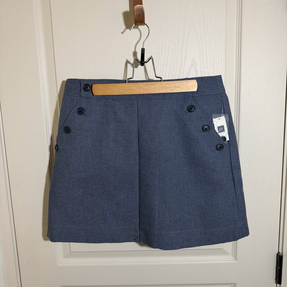 GAP Sailor Mini Skirt Women's 8 Navy Melange Lined Pockets Button Front NWT
